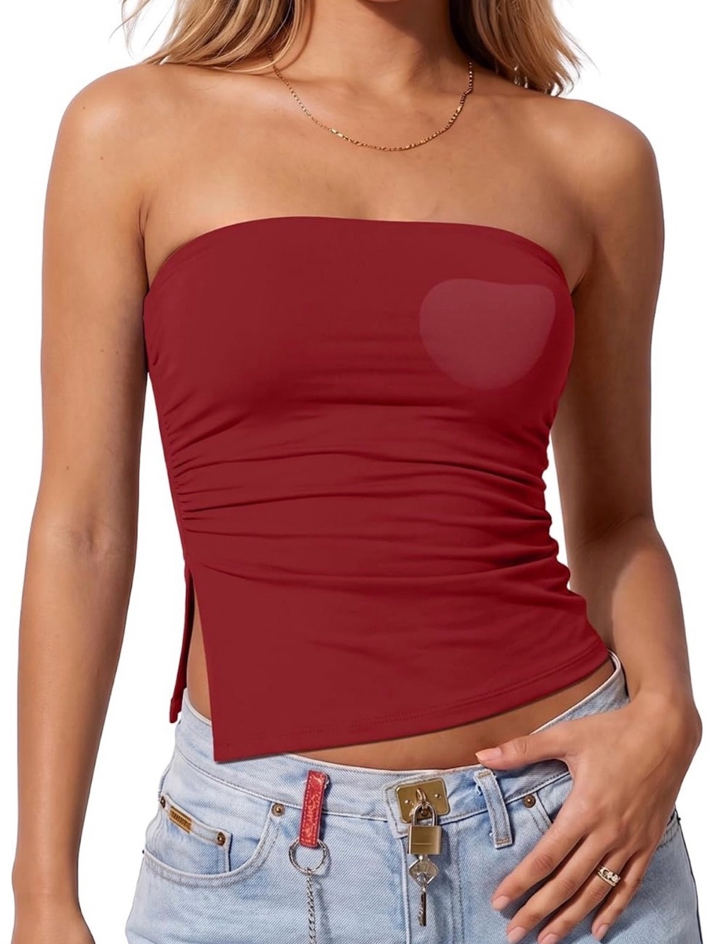 Burgundy Strapless Ruched Tube Camisole